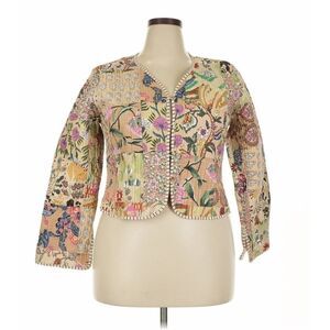 Boho Patchwork Quilted Cotton Jacket 2XL Cropped Floral Cottagecore